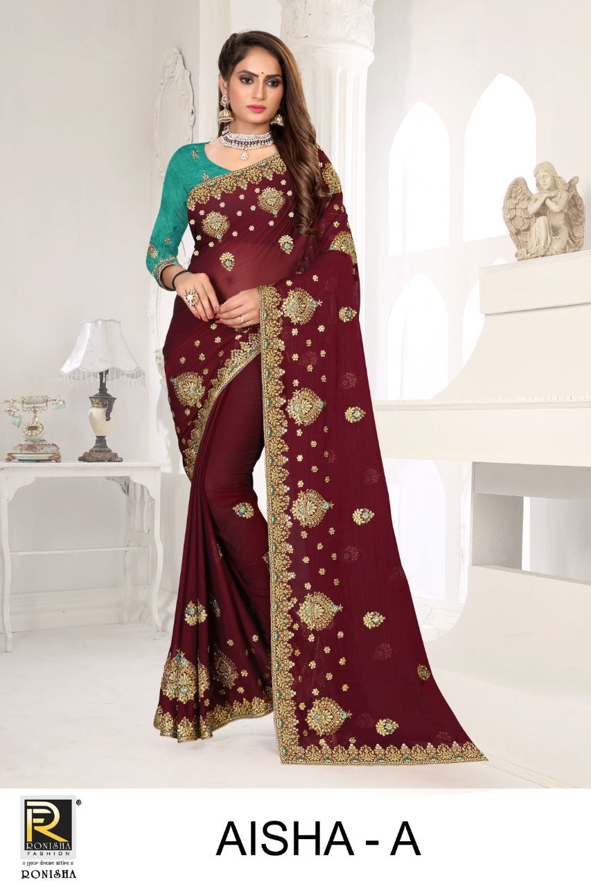 Ronisha Aisha Georgette Heavy Designer Festive Wear Saree Collection
